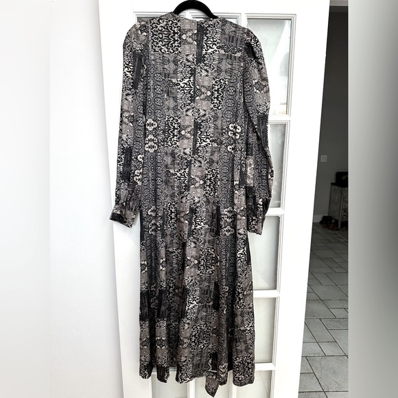 Barelli Black Grey Cream V-Neck Long Sleeve Wrap Gown Dress Size 6 Small S NWT - Picture 5 of 14